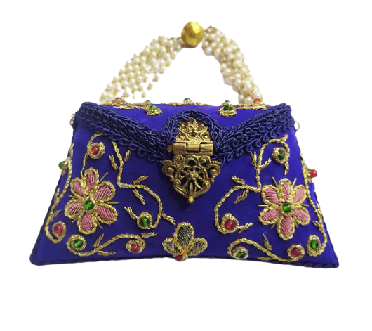 Flower Embroidery Blue Color Purse skylexo.com | Handbags | Footwear