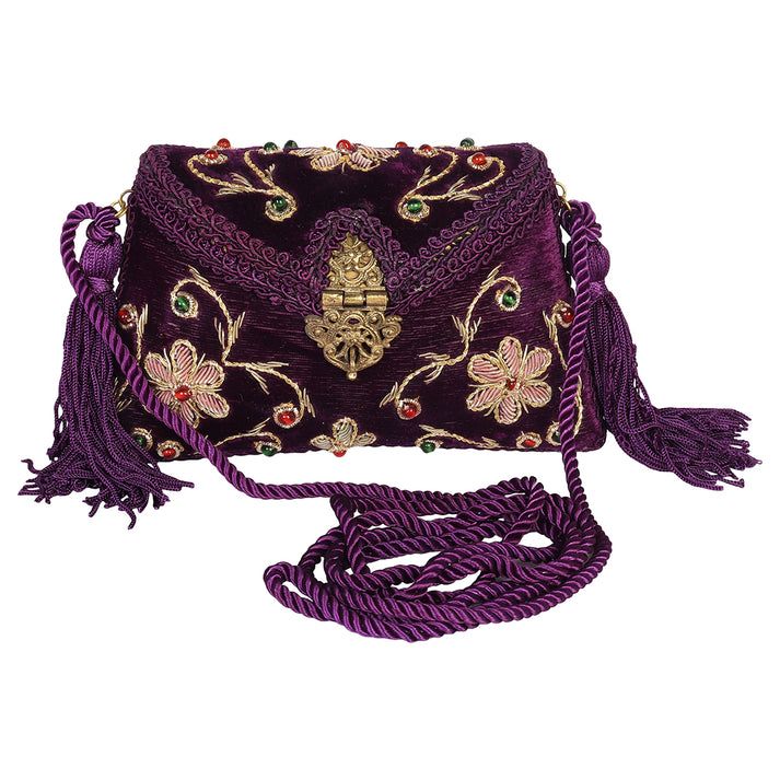 Flower Embroidery Purse Purple Color skylexo.com | Handbags | Footwear