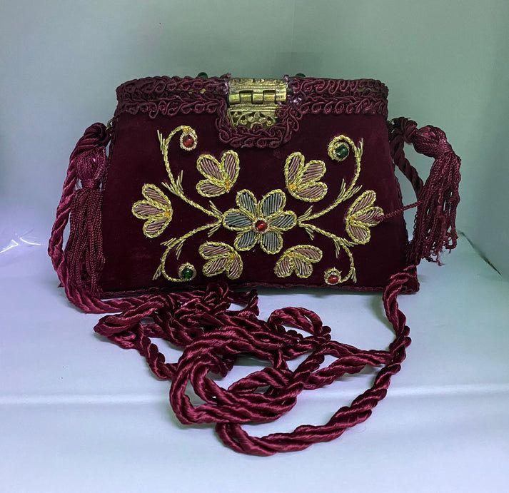 Flower Embroidery Purse Maroon Color skylexo.com | Handbags | Footwear