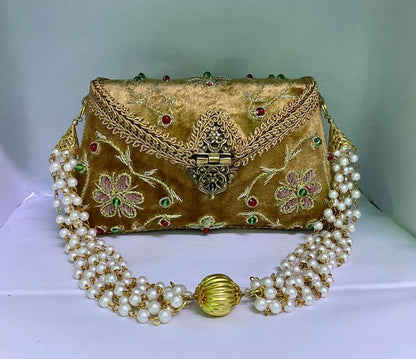 Flower Embroidery Purse Golden Color skylexo.com | Handbags | Footwear