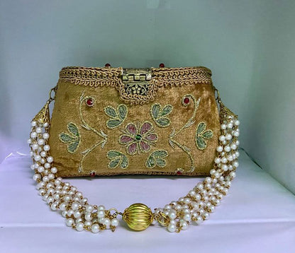 Flower Embroidery Purse Golden Color skylexo.com | Handbags | Footwear