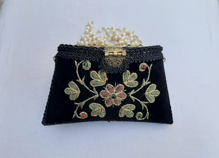 Flower Embroidery Purse Black Color skylexo.com | Handbags | Footwear