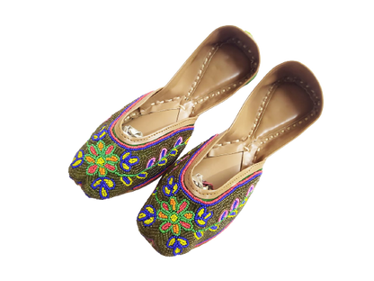 Flower Embroidery Jutti Green Color skylexo.com | Handbags | Footwear