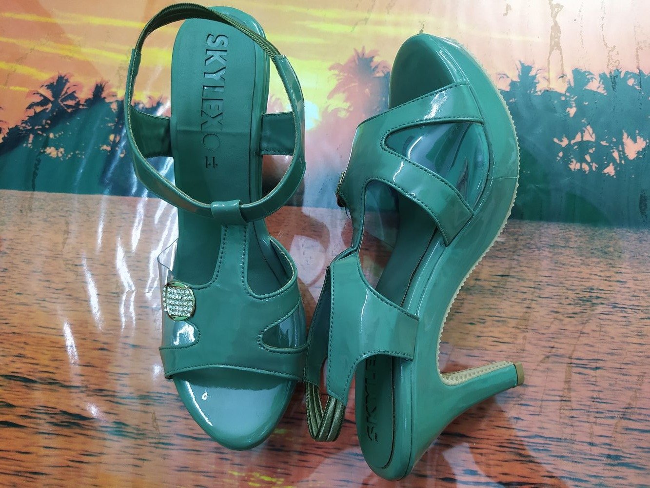 Buckle Ladies Sandal Green Color skylexo.com | Handbags | Footwear